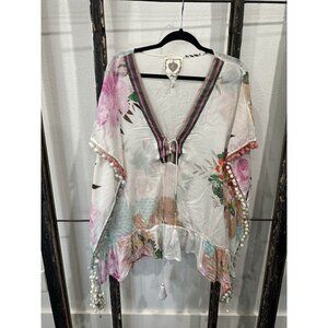 Z&L Europe floral print cotton pom-pom caftan swim cover-up